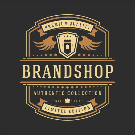Luxury logo template vector object for logotype or badge design. Trendy vintage royal style illustration, good for fashion boutique, alcohol or hotel brandのイラスト素材