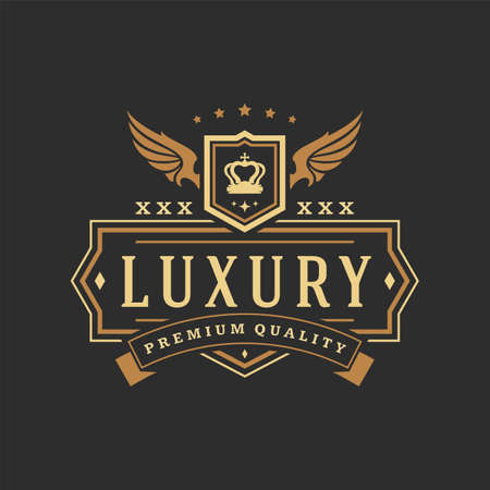 Luxury logo template vector object for logotype or badge design. Trendy vintage royal style illustration, good for fashion boutique, alcohol or hotel brandのイラスト素材