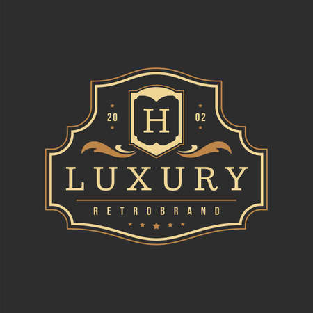 Luxury logo template vector object for logotype or badge design. Trendy vintage royal style illustration, good for fashion boutique, alcohol or hotel brandのイラスト素材