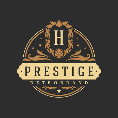 Luxury logo template vector object for logotype or badge design. Trendy vintage royal style illustration, good for fashion boutique, alcohol or hotel brandのイラスト素材