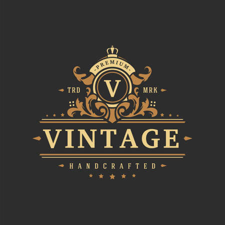 Luxury logo template vector object for logotype or badge design. Trendy vintage royal style illustration, good for fashion boutique, alcohol or hotel brandのイラスト素材