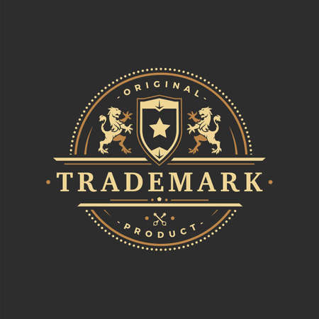 Luxury logo template vector object for logotype or badge design. Trendy vintage royal style illustration, good for fashion boutique, alcohol or hotel brandのイラスト素材