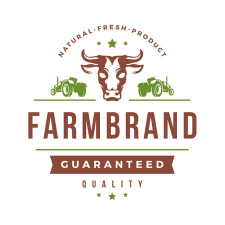 Farmers market logo template vector illustration. Farmer logotype or badge design. Trendy retro style farm natural organic products food silhouette.のイラスト素材