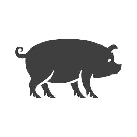 Pig silhouette isolated on white background vector object in retro style. Can be used for logo or badge. Farm animal.のイラスト素材