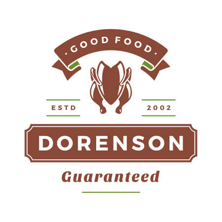 Farmers market logo template vector illustration. Farmer logotype or badge design. Trendy retro style farm barn silhouette.のイラスト素材