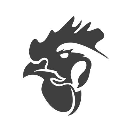 Rooster head silhouette isolated on white background vector object in retro style. Can be used for logo or badge. Farm animal.のイラスト素材