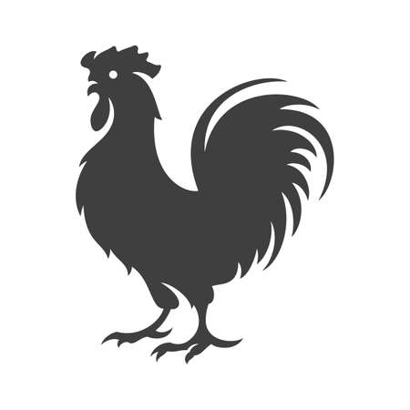 Rooster silhouette isolated on white background vector object in retro style. Can be used for logo or badge. Farm animal.のイラスト素材