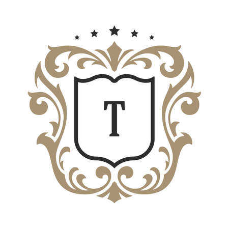 Luxury monogram logo template vector object for logotype or badge design. Trendy vintage royal ornament frame illustration, good for fashion boutique, alcohol or hotel brandのイラスト素材