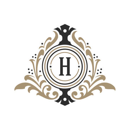 Luxury monogram logo template vector object for logotype or badge design. Trendy vintage royal ornament frame illustration, good for fashion boutique, alcohol or hotel brandのイラスト素材