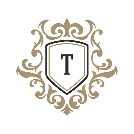 Luxury monogram logo template vector object for logotype or badge design. Trendy vintage royal ornament frame illustration, good for fashion boutique, alcohol or hotel brandのイラスト素材