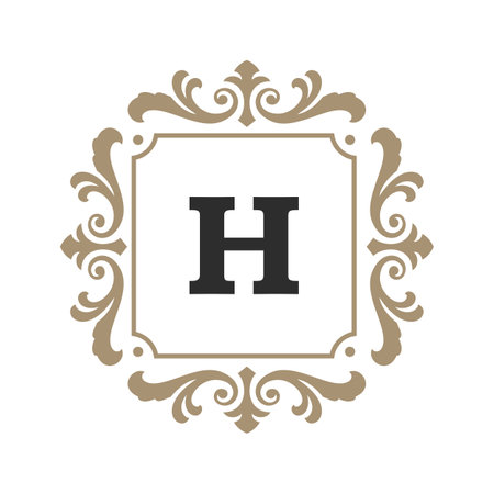 Luxury monogram logo template vector object for logotype or badge design. Trendy vintage royal ornament frame illustration, good for fashion boutique, alcohol or hotel brandのイラスト素材