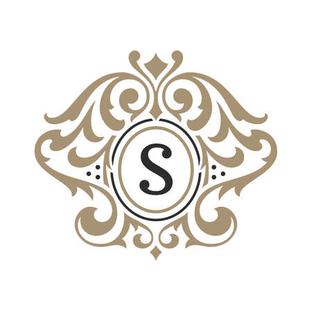 Luxury monogram logo template vector object for logotype or badge design. Trendy vintage royal ornament frame illustration, good for fashion boutique, alcohol or hotel brandのイラスト素材