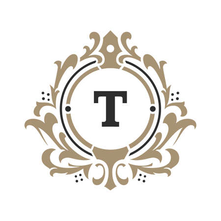 Luxury monogram logo template vector object for logotype or badge design. Trendy vintage royal ornament frame illustration, good for fashion boutique, alcohol or hotel brandのイラスト素材