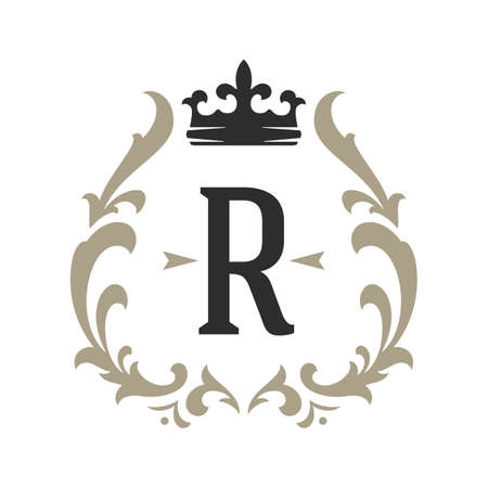 Luxury monogram logo template vector object for logotype or badge design. Trendy vintage royal ornament frame illustration, good for fashion boutique, alcohol or hotel brandのイラスト素材