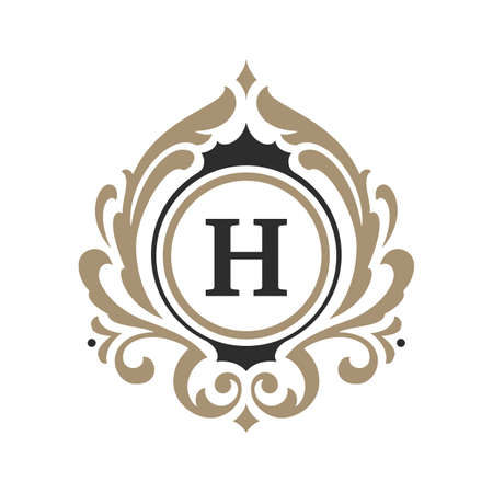 Luxury monogram logo template vector object for logotype or badge design. Trendy vintage royal ornament frame illustration, good for fashion boutique, alcohol or hotel brandのイラスト素材