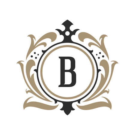 Luxury monogram logo template vector object for logotype or badge design. Trendy vintage royal ornament frame illustration, good for fashion boutique, alcohol or hotel brandのイラスト素材