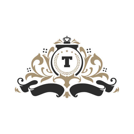 Luxury monogram logo template vector object for logotype or badge design. Trendy vintage royal ornament frame illustration, good for fashion boutique, alcohol or hotel brandのイラスト素材
