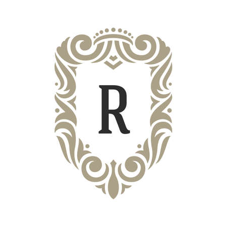 Luxury monogram logo template vector object for logotype or badge design. Trendy vintage royal ornament frame illustration, good for fashion boutique, alcohol or hotel brandのイラスト素材