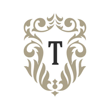 Luxury monogram logo template vector object for logotype or badge design. Trendy vintage royal ornament frame illustration, good for fashion boutique, alcohol or hotel brandのイラスト素材