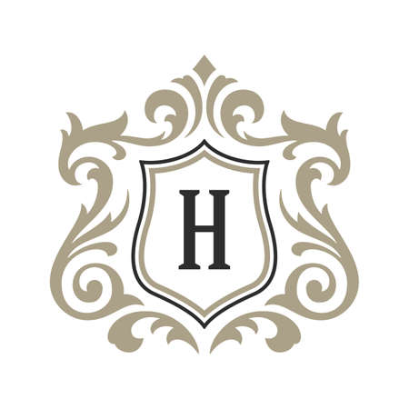 Luxury monogram logo template vector object for logotype or badge design. Trendy vintage royal ornament frame illustration, good for fashion boutique, alcohol or hotel brandのイラスト素材