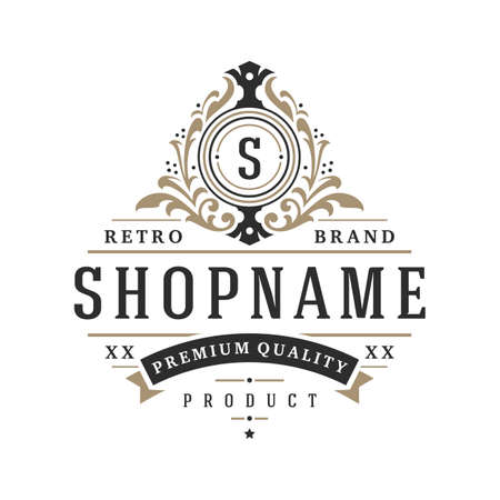 Luxury logo template vector object for logotype or badge design. Trendy vintage royal style illustration, good for fashion boutique, alcohol or hotel brandのイラスト素材