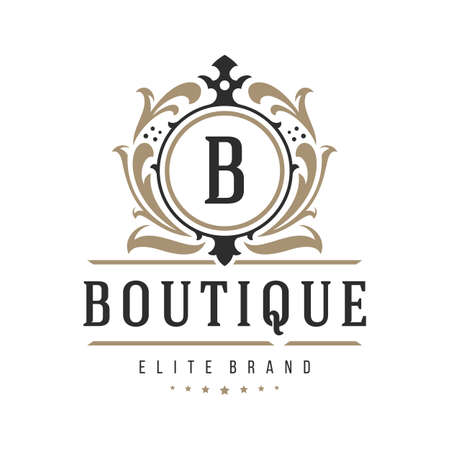 Luxury logo template vector object for logotype or badge design. Trendy vintage royal style illustration, good for fashion boutique, alcohol or hotel brandのイラスト素材