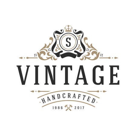 Luxury logo template vector object for logotype or badge design. Trendy vintage royal style illustration, good for fashion boutique, alcohol or hotel brandのイラスト素材