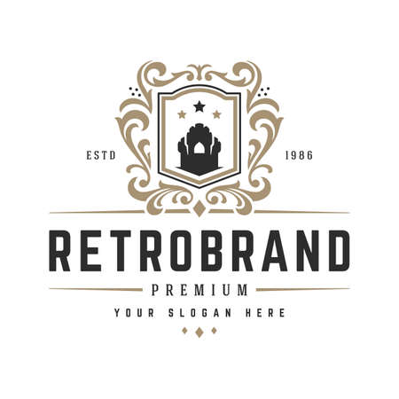 Luxury logo template vector object for logotype or badge design. Trendy vintage royal style illustration, good for fashion boutique, alcohol or hotel brandのイラスト素材