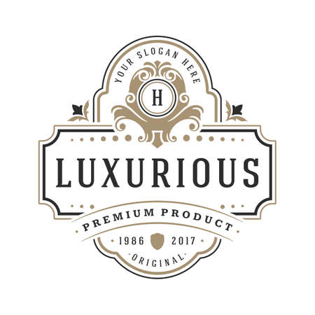 Luxury logo template vector object for logotype or badge design. Trendy vintage royal style illustration, good for fashion boutique, alcohol or hotel brandのイラスト素材
