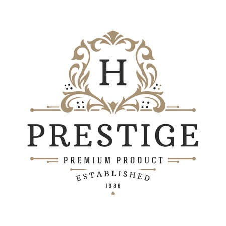Luxury logo template vector object for logotype or badge design. Trendy vintage royal style illustration, good for fashion boutique, alcohol or hotel brandのイラスト素材