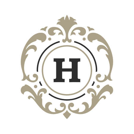 Luxury monogram logo template vector object for logotype or badge design. Trendy vintage royal ornament frame illustration, good for fashion boutique, alcohol or hotel brandのイラスト素材