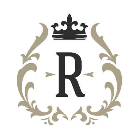 Luxury monogram logo template vector object for logotype or badge design. Trendy vintage royal ornament frame illustration, good for fashion boutique, alcohol or hotel brandのイラスト素材