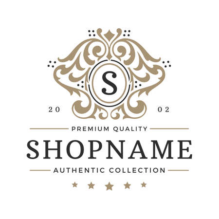 Luxury logo template vector object for logotype or badge design. Trendy vintage royal style illustration, good for fashion boutique, alcohol or hotel brandのイラスト素材