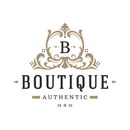 Luxury logo template vector object for logotype or badge design. Trendy vintage royal style illustration, good for fashion boutique, alcohol or hotel brandのイラスト素材