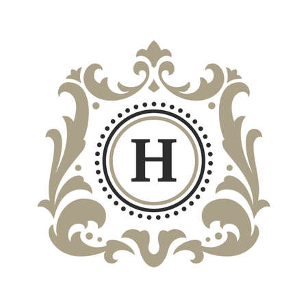 Luxury monogram logo template vector object for logotype or badge design. Trendy vintage royal ornament frame illustration, good for fashion boutique, alcohol or hotel brandのイラスト素材