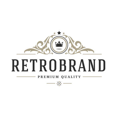 Luxury logo template vector object for logotype or badge design. Trendy vintage royal style illustration, good for fashion boutique, alcohol or hotel brandのイラスト素材