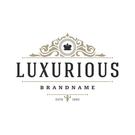 Luxury logo template vector object for logotype or badge design. Trendy vintage royal style illustration, good for fashion boutique, alcohol or hotel brandのイラスト素材