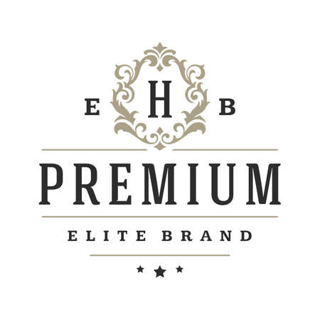 Luxury logo template vector object for logotype or badge design. Trendy vintage royal style illustration, good for fashion boutique, alcohol or hotel brandのイラスト素材