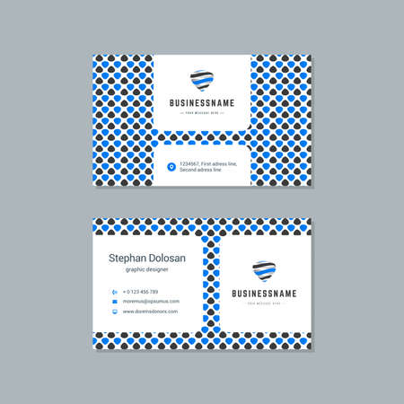 Business card design blue and black colors template modern corporate branding style vector illustration. Two sides with abstract logo on clean backgroundのイラスト素材