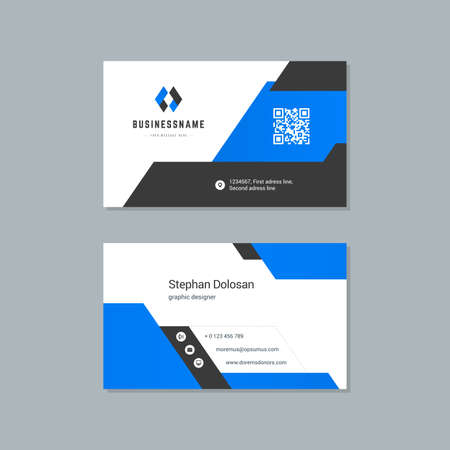 Business card design blue and black colors template modern corporate branding style vector illustration. Two sides with abstract logo on clean backgroundのイラスト素材