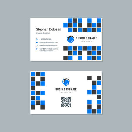 Business card design blue and black colors template modern corporate branding style vector illustration. Two sides with abstract logo on clean backgroundのイラスト素材
