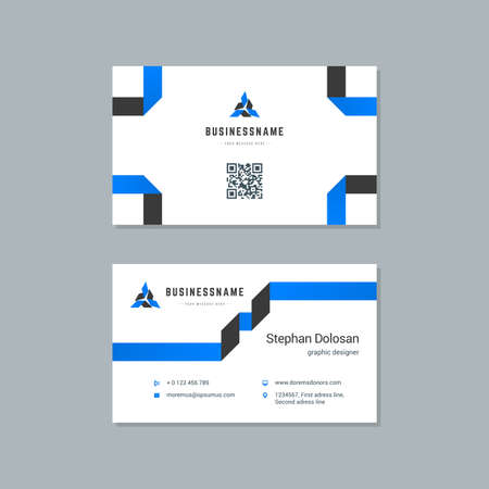 Business card design blue and black colors template modern corporate branding style vector illustration. Two sides with abstract logo on clean backgroundのイラスト素材