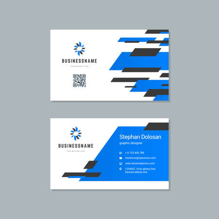 Business card design blue and black colors template modern corporate branding style vector illustration. Two sides with abstract logo on clean backgroundのイラスト素材