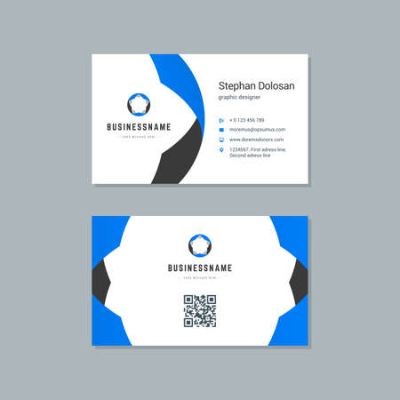 Business card design blue and black colors template modern corporate branding style vector illustration. Two sides with abstract logo on clean backgroundのイラスト素材