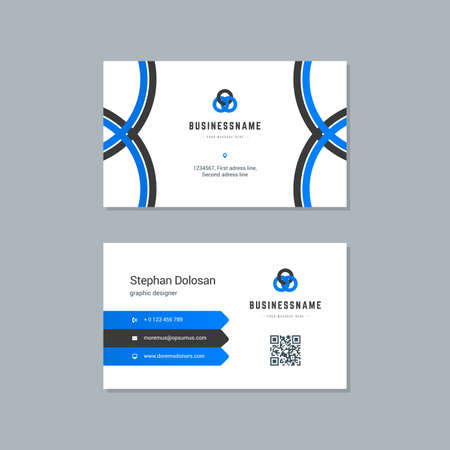 Business card design blue and black colors template modern corporate branding style vector illustration. Two sides with abstract logo on clean backgroundのイラスト素材