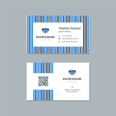 Business card design blue and black colors template modern corporate branding style vector illustration. Two sides with abstract logo on clean backgroundのイラスト素材