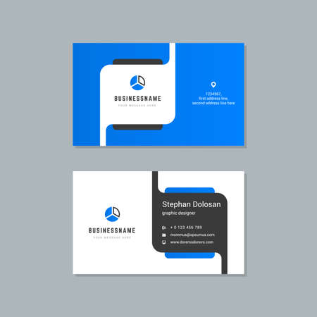 Business card design blue and black colors template modern corporate branding style vector illustration. Two sides with abstract logo on clean backgroundのイラスト素材