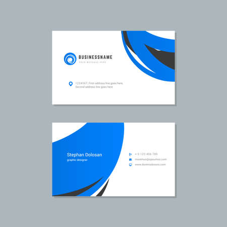 Business card design blue and black colors template modern corporate branding style vector illustration. Two sides with abstract logo on clean backgroundのイラスト素材