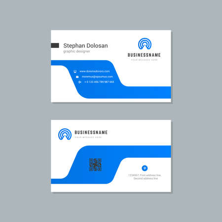 Business card design blue and black colors template modern corporate branding style vector illustration. Two sides with abstract logo on clean backgroundのイラスト素材