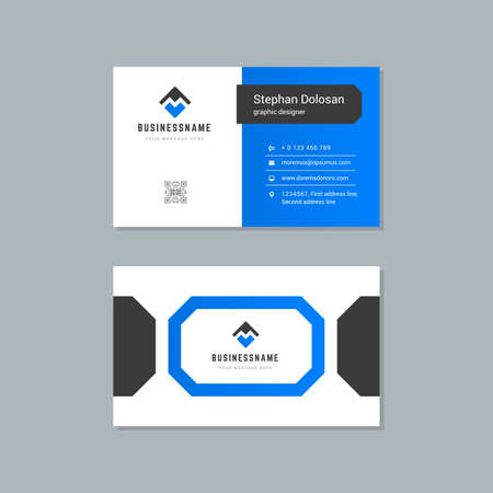 Business card design blue and black colors template modern corporate branding style vector illustration. Two sides with abstract logo on clean backgroundのイラスト素材